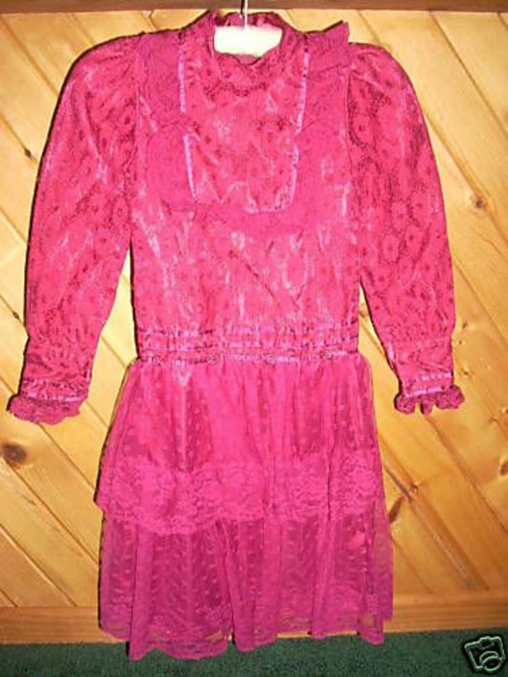 Lacy Christmas Holiday Dress - Cranberry/Burgundy Color - Size 6 Vintage Girl's